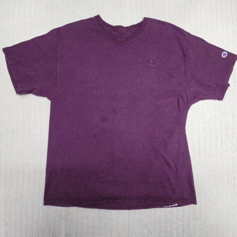 Champion Shirt Mens XL Purple Crewneck Tagless Cotton Solid Tee Logo Casual